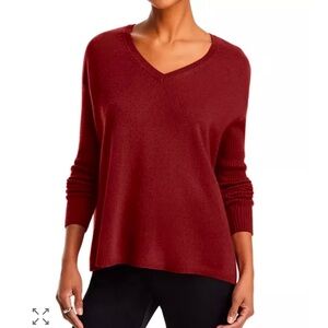 NWT C by Bloomingdale's V-Neck Ribbed Sleeve 100% Cashmere Sweater